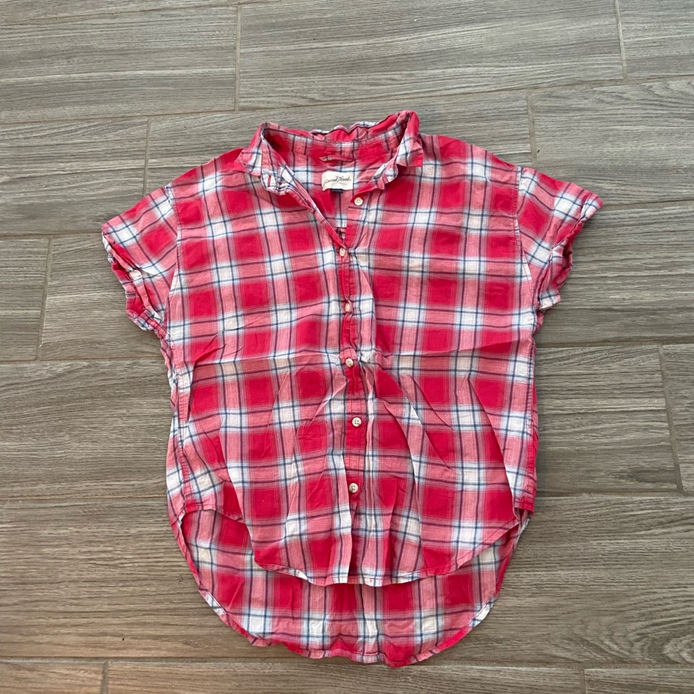 🔥3 for $5 Universal Thread Red Plaid Collared Tank Top Blouse Button Down
